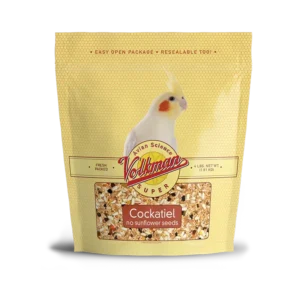 A bag of cockatiels food is shown.