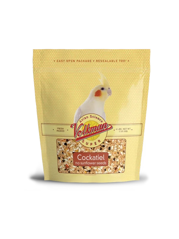 A bag of cockatiels food is shown.