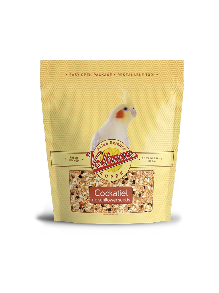 A bag of cockatiels food is shown.