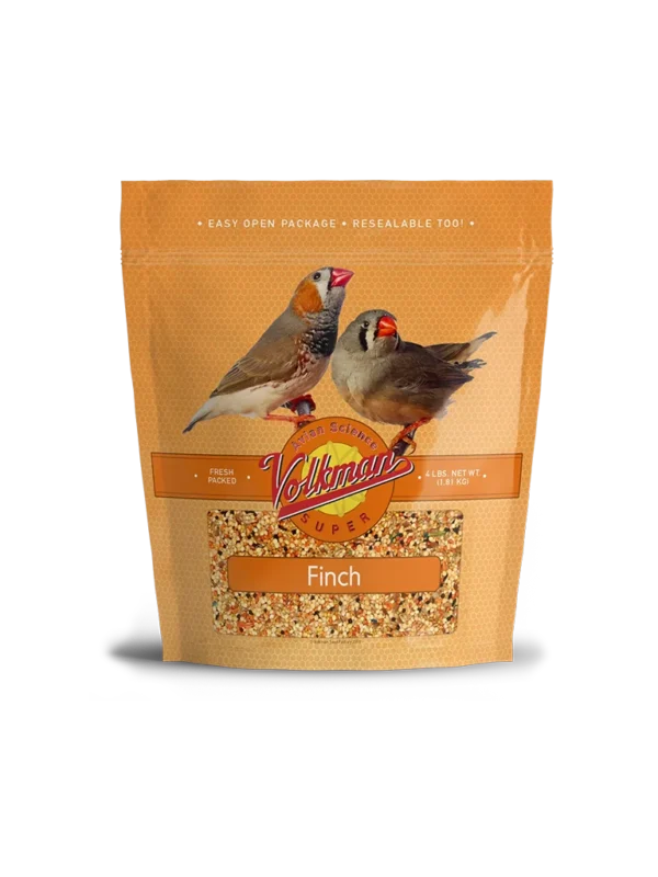 A bag of bird seed with two birds on it.