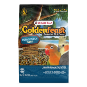 A bag of bird food with a parrot on it.