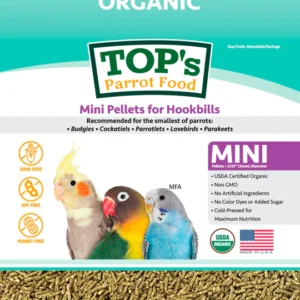 A bag of organic parrot food for birds.